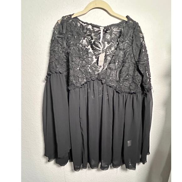 NEW Free People Magdalene Crochet Tunic Lace Top Black Small Boho Femme Goth - Picture 8 of 11